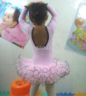 Girl Party Long Sleeve Leotard Pink Ballet Dance Tutu Costume Fairy 