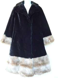 Vintage MOD COAT Lilli Ann London A Line Plush Fluffy Faux FUR TRIM 