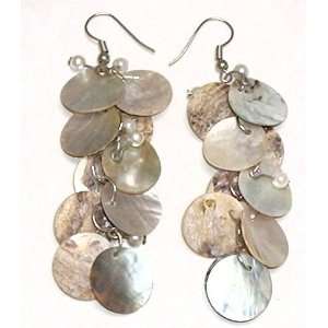   Mother of Pearl Earrings with Sterling Silver Hooks in Natural Color