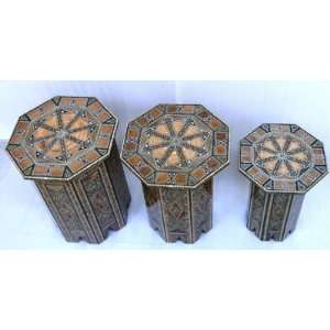  New Set of 3 Mother of Pearl Mosaic Side Coffee Tables 