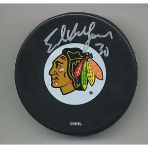  ED BELFOUR Chicago Blackhawks Autographed Hockey PUCK 