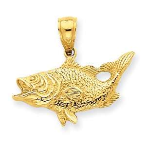  14k Gold Open Mouthed Bass Fish Pendant Jewelry