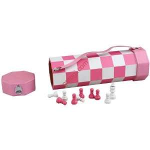   Pink & White Roll Up Octagon Travel Chess Game Set Toys & Games