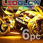 6pc YELLOW LED FLEXIBLE LED STRIP KIT MOTORCYCLE LIGHTS
