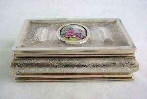 Fine 833 Silver Jewel Box Porcelain Mount Portugal 1930  
