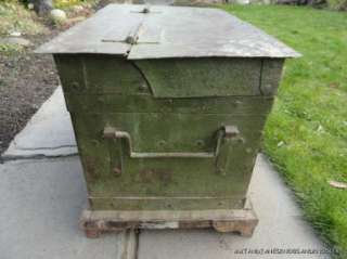 SUPERB LARGE ANTIQUE COLONIAL IRON STRONG BOX TRAVELING CHEST ARMADA 
