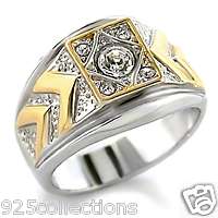   TWO TONE APRIL CLEAR CRYSTAL BIRTH STONE MENS RING JEWELRY SZ 8   13
