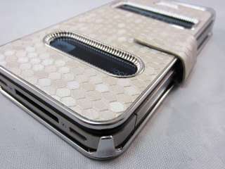 White Luxury Synthetic Leather Magnetic Flip Case Cover for iPhone 4 