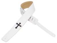 Levys WHITE Leather Guitar/Bass Strap w/ Black Christian Holy Cross 