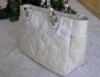 COACH EMBOSSED PATENT LEATHER GALLERY TOTE BAG PURSE IVORY 17728 NWT 