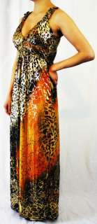   Orange Sexy LEOPARD EXOTIC Party Gown SUN LONG MAXI DRESS S 2 4  