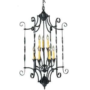   Rennes Le Chateau Wrought Iron 9 Light Foyer Pendant from the Rennes