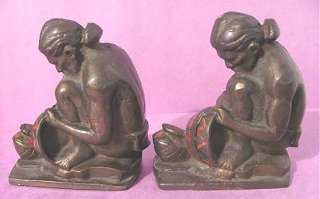 Vintage Native American INDIAN Potter Cast Iron BOOKENDS  
