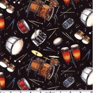  45 Wide Live Jazz Drums Black Fabric By The Yard Arts 