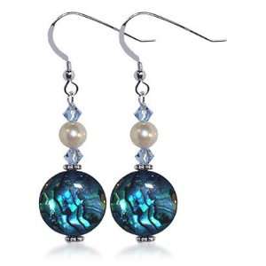 Sterling Silver Crystal and Blue Abalone Earrings Made with Swarovski 