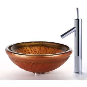 Kraus Copper Glass Vessel Sink and Bruno Faucet Chrome  