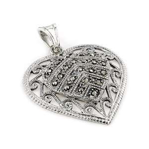  Marcasite Large Heart Sterling Silver Pendant Jewelry