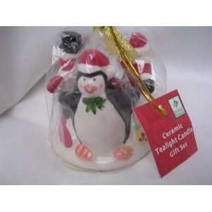   Candle Ceramic Gift Set ; 3 Snowman Santa Penguin 