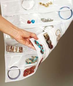Hanging Jewelry Organizer Storage 72 Pockets White Double Sided 