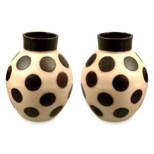  Ceramic vases, Black Polka Dots (pair)