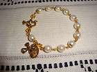 rosary bracelet handmade vintage style withe faux pearl golden tone