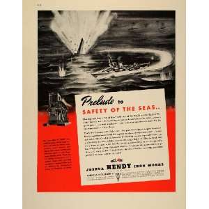  1943 Ad WWII Joshua Hendy Iron Works Submarine Sinking 