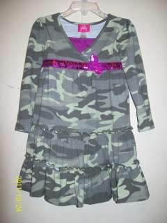 Pinky Girls Embellished Camouflage Tiered Dress Green 4 NWT  