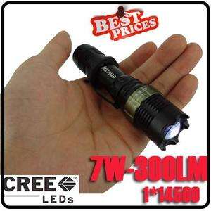   LED Flashlight 7W 300LM Torch Adjustable Focus Zoom Light Lamp Black
