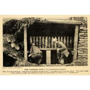  1918 Print Yankee Schrecklichkeit Dugout Lorraine Gas 