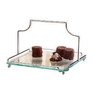 Bella Arte 1 Tier Tray Stand w/ Green Glass Tray, Chrome, 7  