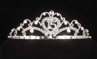   15th Fifteenth Birthday Rhinestone Crystal Pearl Tiara Crown  