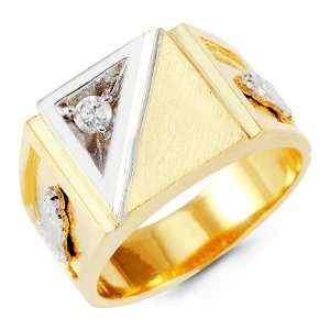  Mens 14k Yellow White Gold Band Religious Round CZ Ring Jewelry
