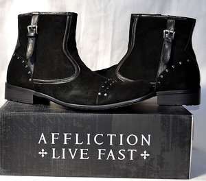Affliction Mens SUEDE Boots with inside Zipper   AD104   NEW   Black 