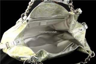 NEW VERSACE COUTURE MEDUSA HEAD METALLIC SILVER GOLD LEATHER HOBO BAG 