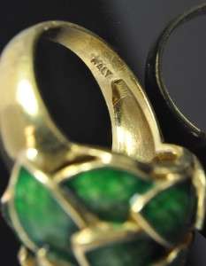   Fuhrmann Estate Vtg 18K Gold Guilloche Enamel Leaf Dome Ring Heavy 7