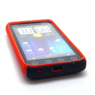 Black Red Dual Flex Hard Case Gel Cover For HTC Evo 3D  