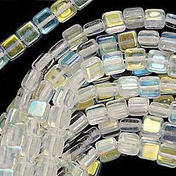 Czech Glass 6 mm Flat Crystal AB Square Beads (Case of 25)   
