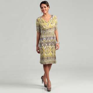 Tahari Womens Yellow/ Grey Abstract Drape Dress  