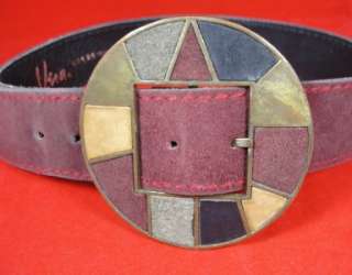 Vtg Womens Vera Neumann Burgundy Mosaic Leather Belt S  