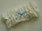 Bridal Garter   #3 IVORY / CREAM   with BLUE SATIN bow   Wedding