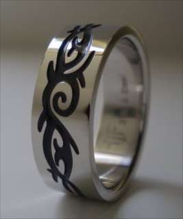 Stainless Steel Band Mens Black Tribal Ring Size 16  