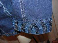   QUACKER FACTORY Gemmed Neckline & Sleeve Edge Blue Denim Jacket Size L