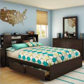   Shore Breakwater Queen Bookcase Storage Chocolate Finish Bed  