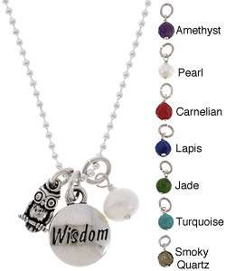 Charming Life Sterling Silver Wisdom, Owl and Gem Charm Necklace 