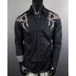 Mens ROAR WOVEN Button shirt EXIST w TRIBAL Rs in Solid Black  