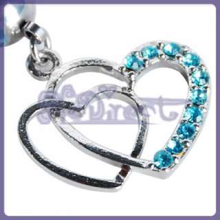 Double Romantic Heart Dangle Jewelry Belly Ring CZ GEM  