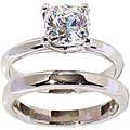 Silvertone Cushion cut Solitaire Ring and Band