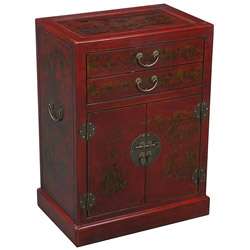 Hand painted Oriental Red Leather Wine Bar Cabinet  