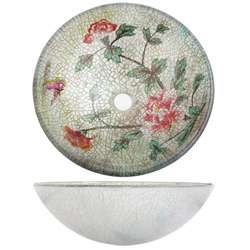 Geyser Glass Vessel Flower Pattern Vanity Vessel Bathroom Sink 