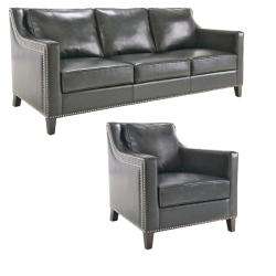 Diesel Black Leather Sofa and Chair  